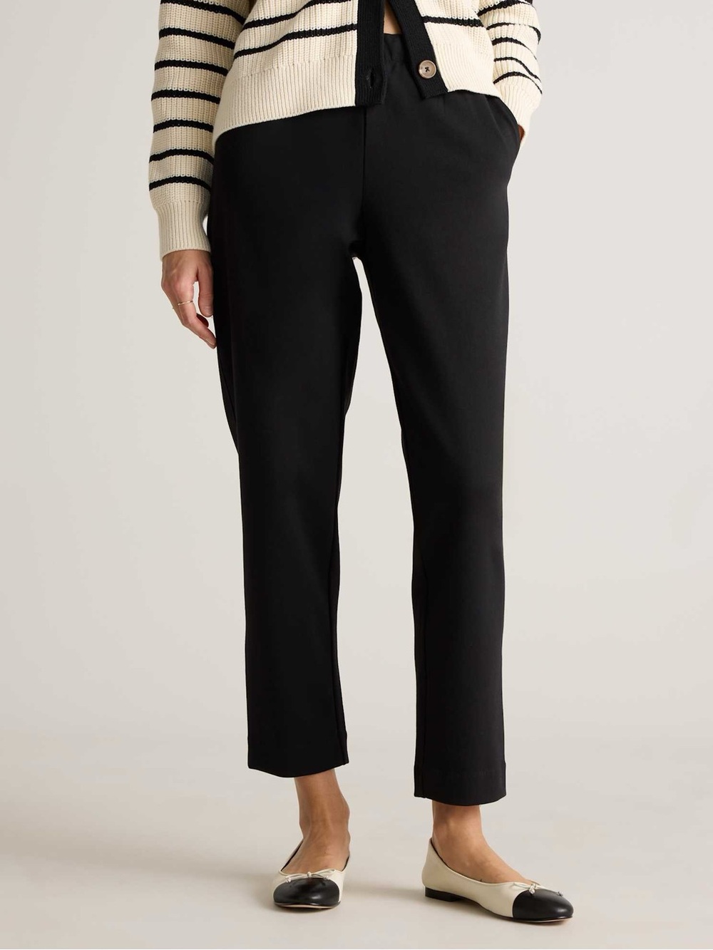 Quince Organic Cotton Double Knit Straight Leg Pants Black 28” Size Small